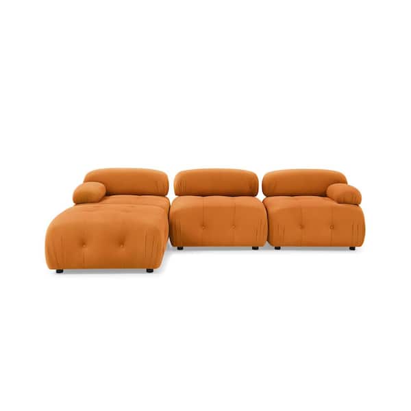 Z-joyee 93 in Wide Pillow Top Arm Velvet L-Shaped Modern Upholstered Modular Sectional Sofa in Orange