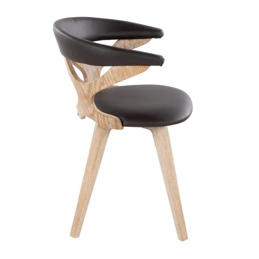 High Brown Faux Leather Swivel Side Chair with Wood Legs