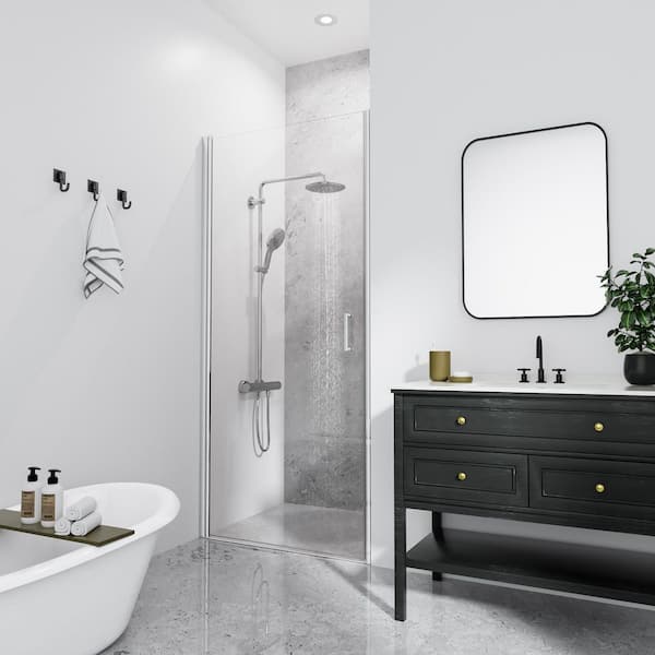 34 in. W x 72 in. H Frameless Hinged Shower Door with Tempered Clear Glass in Chrome