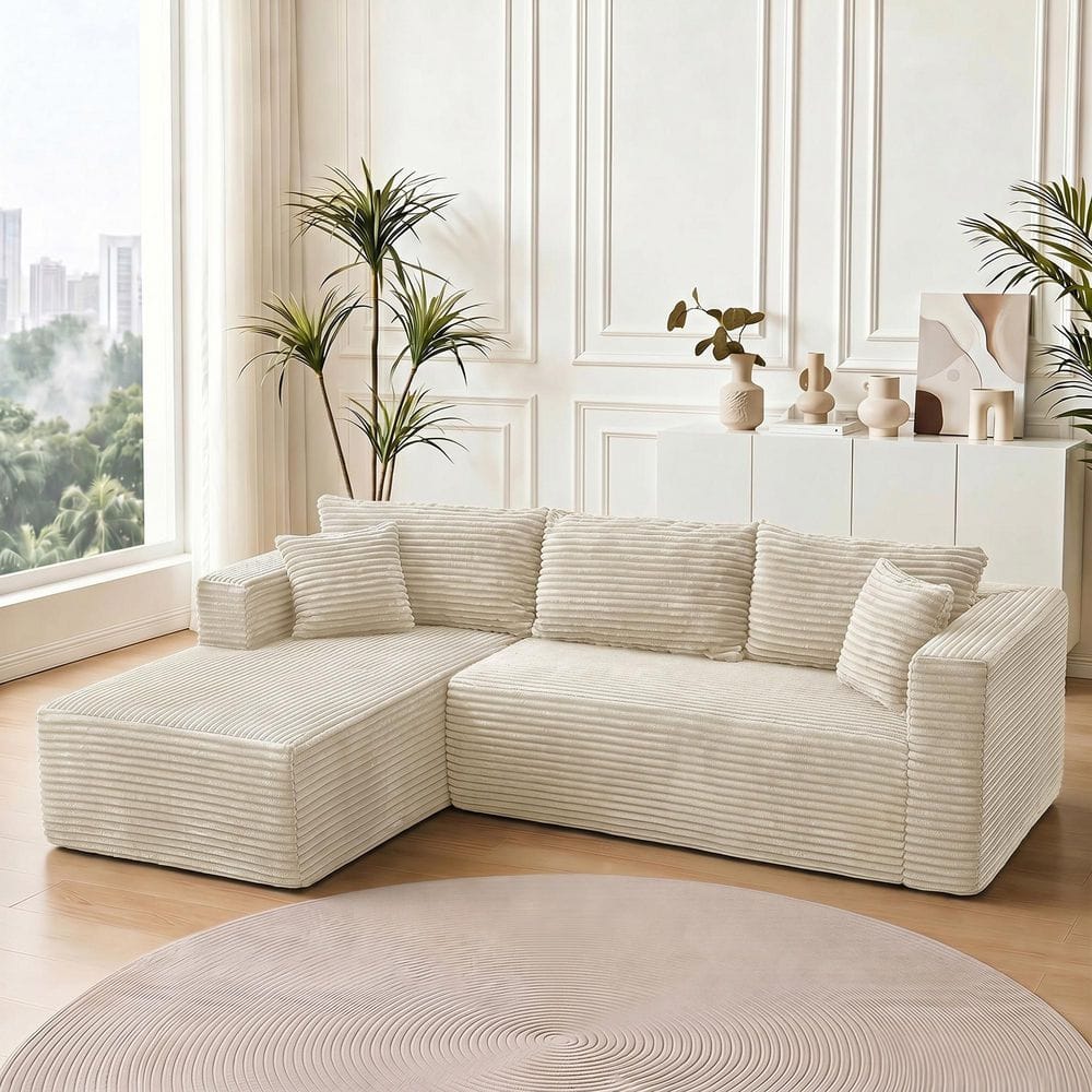 Bexyn Modern 105 in. Corduroy Upholstered L-Shaped Boneless Compressed Modular Sectional Sofa in Beige with Pillows price history on PriceWatchPro