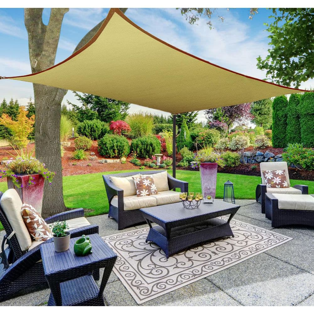 8 ft. x 12 ft. Beige Square Awning UV Block for Outdoor Patio Garden and Ba