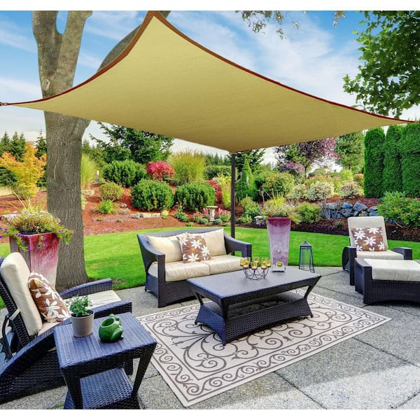 BOEN 8 ft. x 12 ft. Beige Square Awning UV Block for Outdoor Patio Garden and Backyard Sunshade Sail Canopy