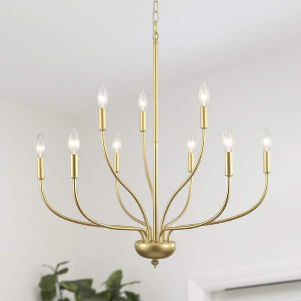 ADSENSTY 9-Light Modern Farmhouse Gold Chandelier Classic Candlestick Dining Room Pendant Light