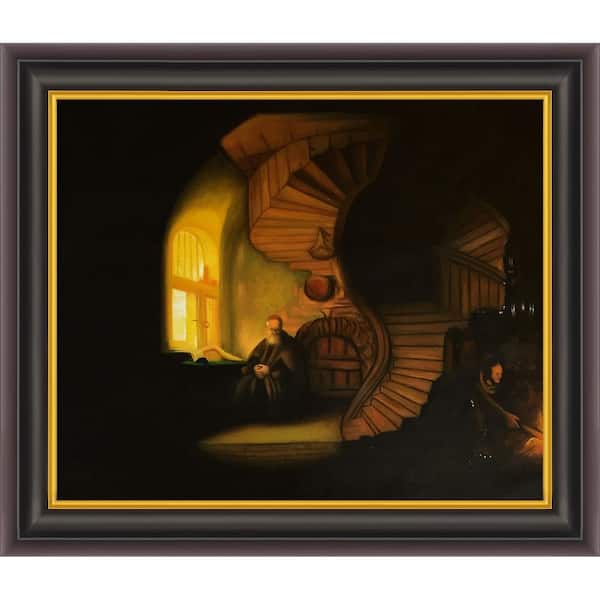 LA PASTICHE Philosopher in Meditation by Rembrandt Opulent Framed Abstract Oil Painting Art Print 26 in. W. x 30 in.