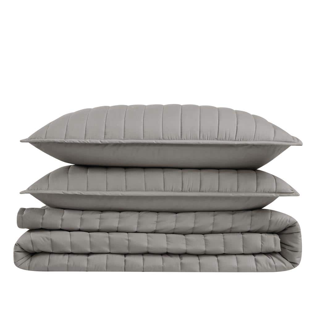 Gray Cotton Twin/Twin XL Percale Quilt Set