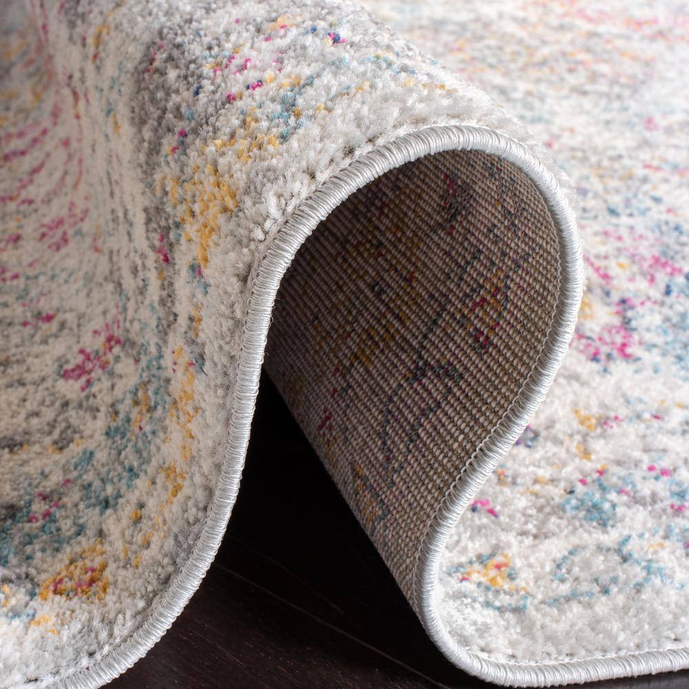Gray Round Boho Chic Floral Medallion Rug