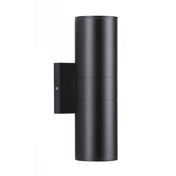 HKMGT Aluminum 12-Watt Equivalent Integrated LED Black Cylinder Wall Sconce Indoor/Outdoor Wall Pack Light, 2700K