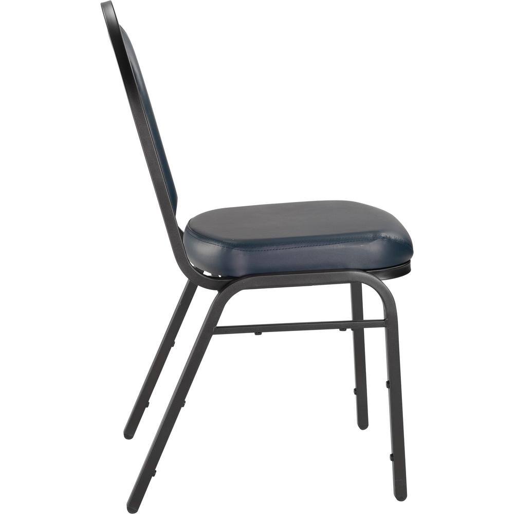 Midnight Blue Vinyl Armless Stacking Chair with Black Metal Frame