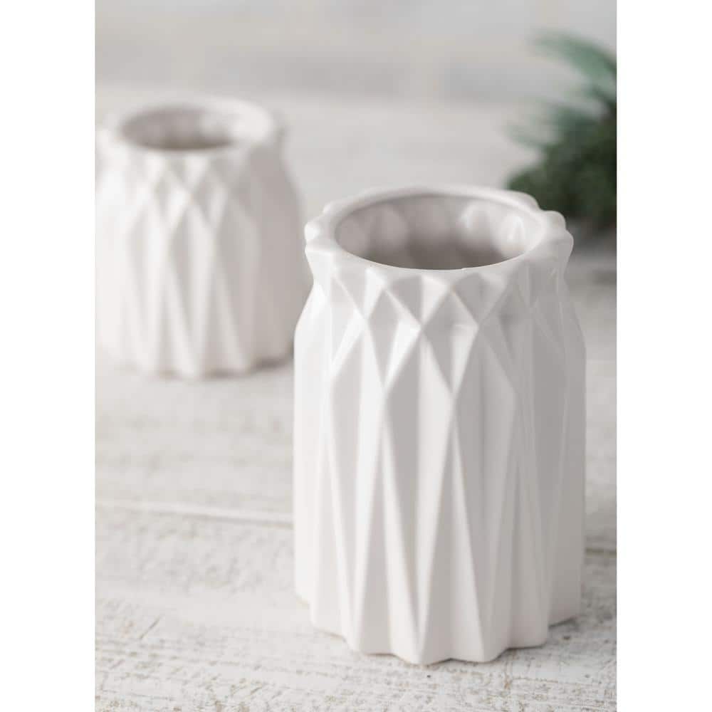 White Ceramic Geometric Origami Decorative Table Vases Set