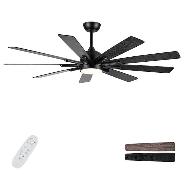 YUHAO 62 in. Indoor Plywood 120-Volt 134 RPM Traditional Black Ceiling Fan with Integrated LED, 9 Reversible Blades and Remote