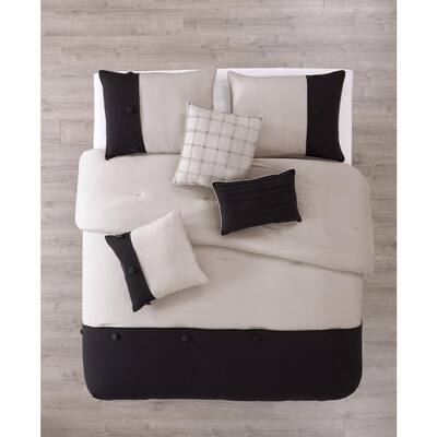 Tillman Taupe/Black Queen Enzyme Wash Polyester Comforter Set (6-Piece)