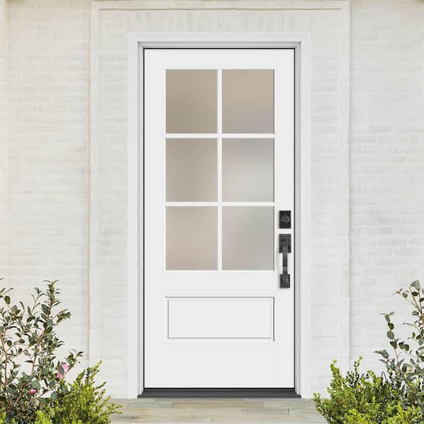Performance Door System 36 in. x 80 in. VG 6-Lite Left-Hand Inswing Pearl White Smooth Fiberglass Prehung Front Door
