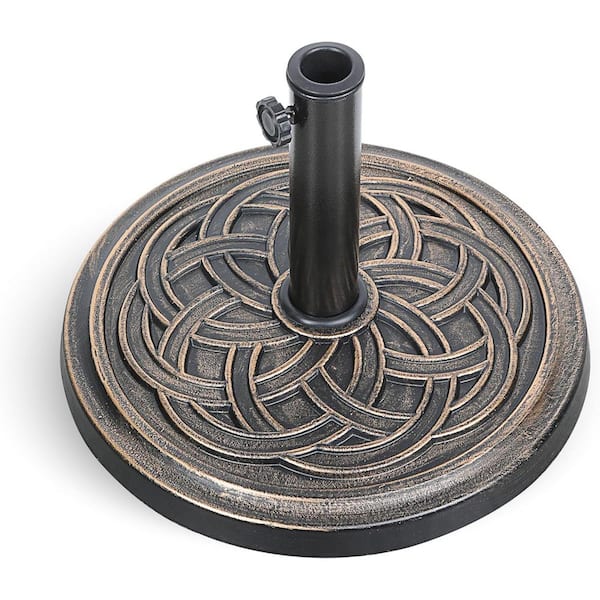 Oyezvary 24.2 lbs. Heavy Duty Antique Cast Resin Patio Umbrella Base, 17.72 in. Round Stand for Outdoor,Lawn and Garden in Bronze