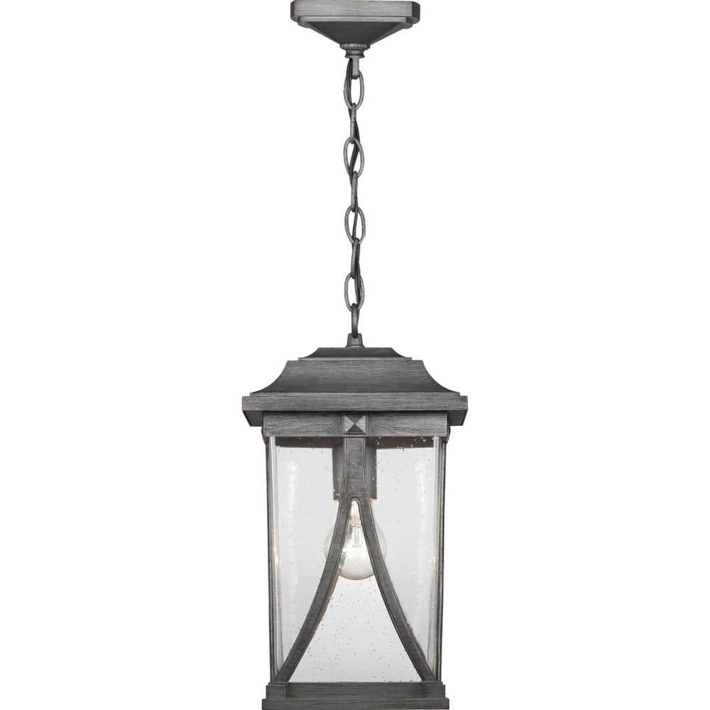 Abbott Antique Pewter Outdoor Hanging Lantern with Seeded Glass