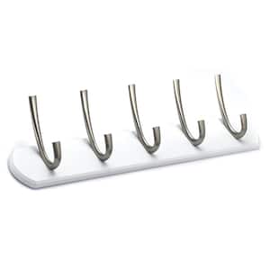 Home Decorators Collection 27 in. White Hook Rack with 5 Satin Nickel Pilltop Hooks (2-Pack) 64341