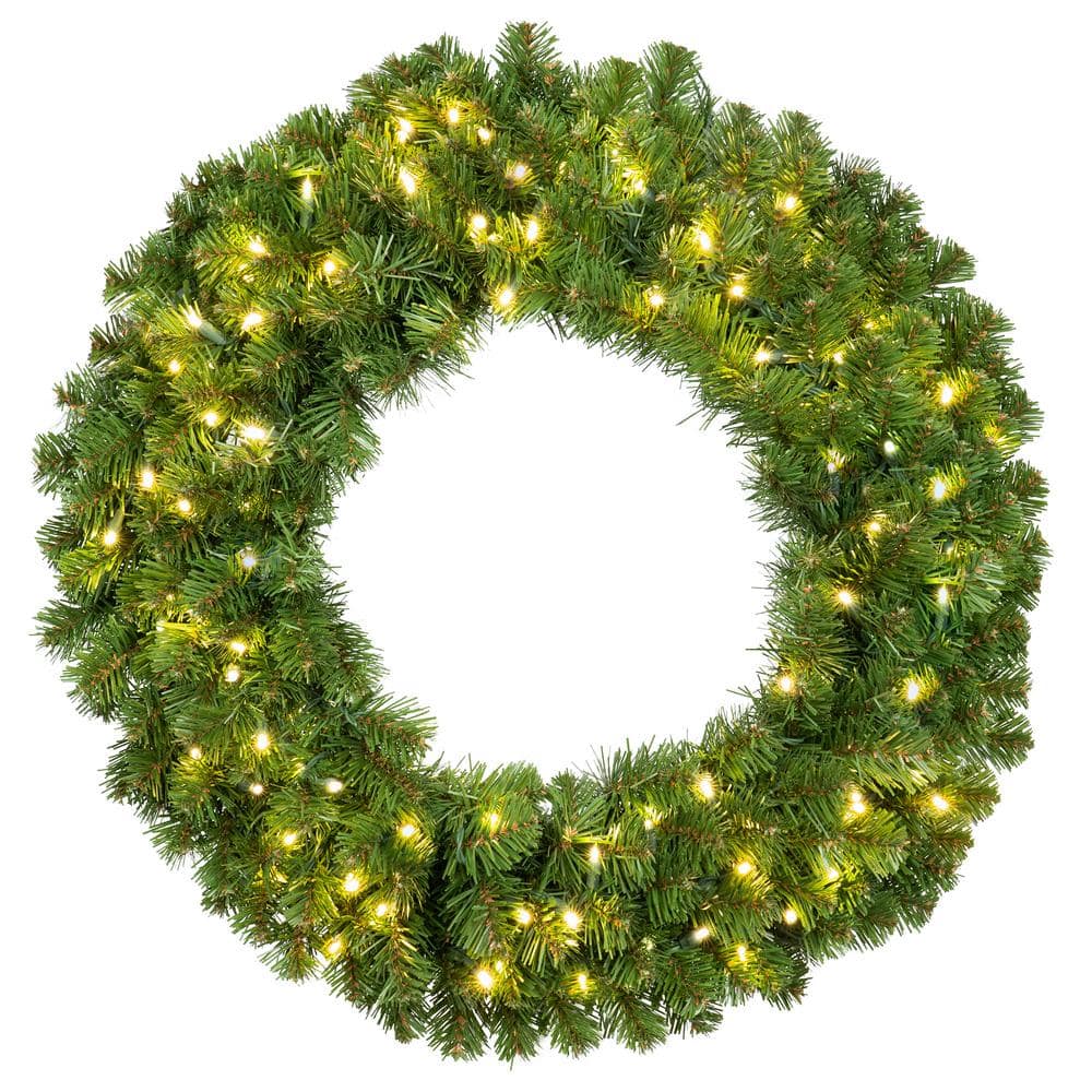 30'' Green Sequoia Fir Artificial Christmas Wreath with Warm White LED Lights