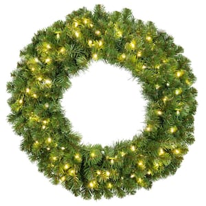 Sequoia Fir 30 in. Pre-Lit Artificial Commercial Wreath with 100 Warm White LED Lights