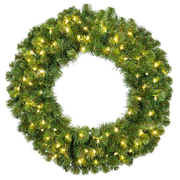 Red Sleigh Sequoia Fir 30 in. Pre-Lit Artificial Commercial Wreath with 100 Warm White LED Lights