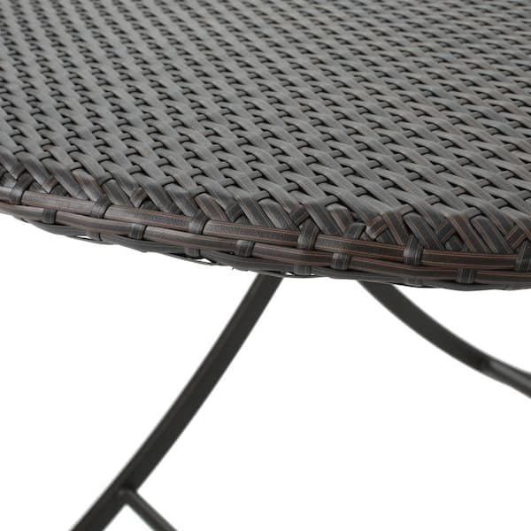 Louise Multi-Brown 5-Piece Faux Rattan Round Outdoor Dining Set with Foldable Table and Stacking Chairs