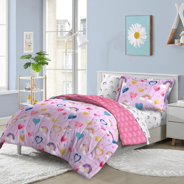 Balloon Hearts 5-Piece Lilac 100% Polyester Twin Bed-In-A-Bag