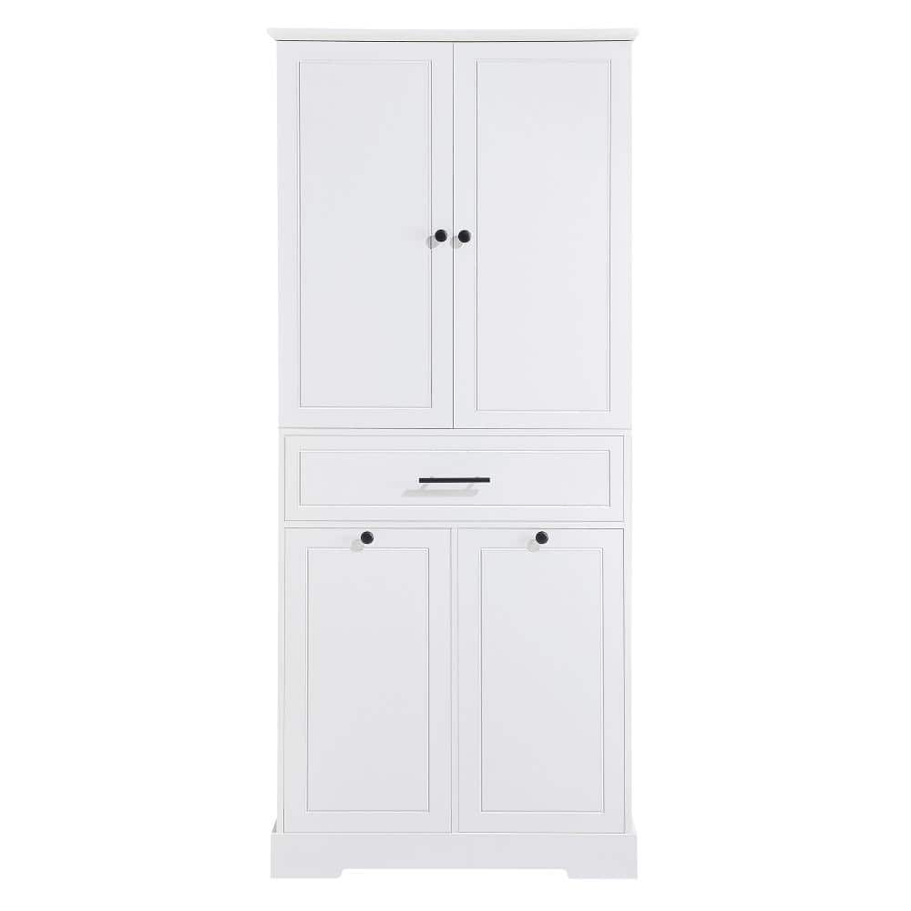 31 in. W x 16 in. D x 72 in. H White Linen Cabinet with Two Drawers and Adjustable Shelf