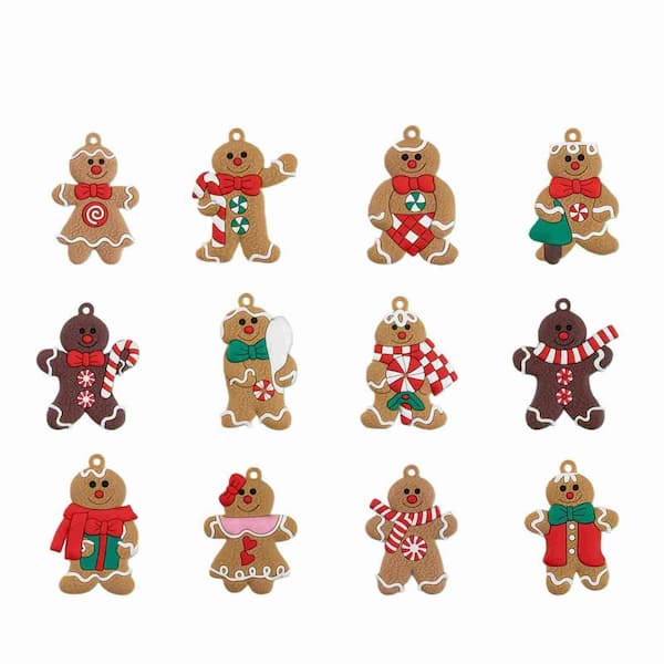24-Piece 3 in. Assorted Rubber Gingerbread Man Hanging Ornaments Combo for Christmas Tree Decor