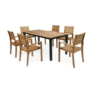 Barstow Teak Brown 7-Piece Wood Outdoor Dining Set