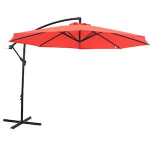 9.5 ft. Steel Cantilever Offset Outdoor Patio Umbrella with Crank in Cherry