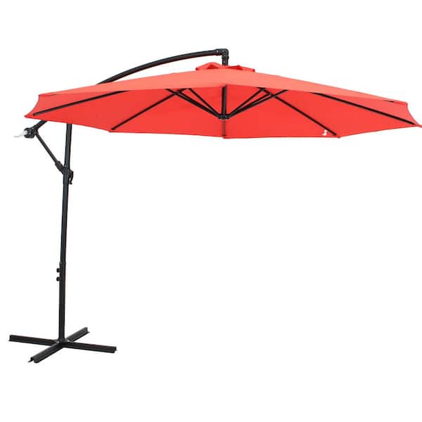 Sunnydaze Decor 9.5 ft. Steel Cantilever Offset Outdoor Patio Umbrella with Crank in Cherry
