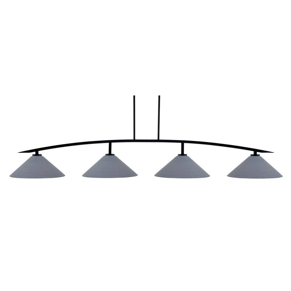 Siena 4-Light Matte Black Billiard Light with 16 in. Gray Matrix Glass Shad