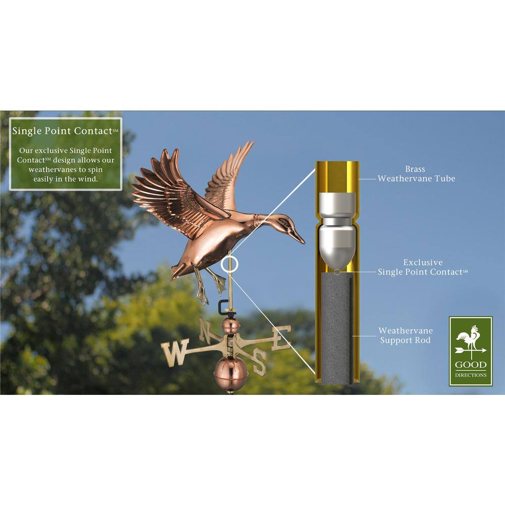 Polished Copper Landing Duck Weathervane with Brass Directionals