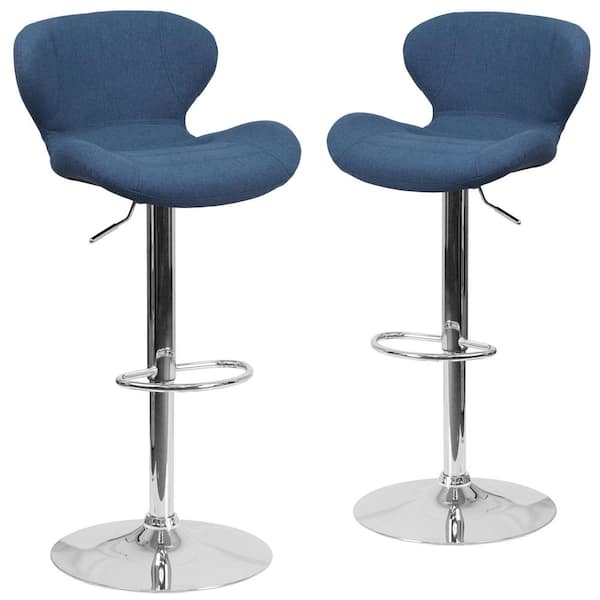 Carnegy Avenue 33 in. Blue Fabric Bar stool (Set of 2)