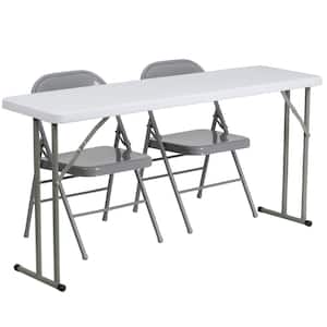 60 in. Gray Plastic Tabletop Metal Seat Folding Table and Chair Set