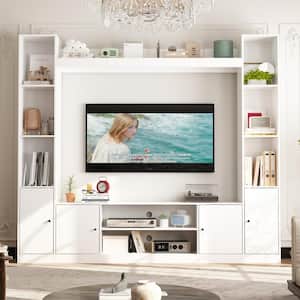 White Wood Entertainment Centers TV Stand Fits TV's up to 57 in. with Open Shelves, Door Cabinets