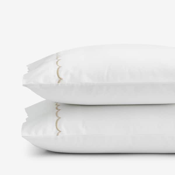 The Company Store Legends Hotel Embroidered Scallop Tan Geometric Cotton Percale Standard Pillowcase (Set of 2)