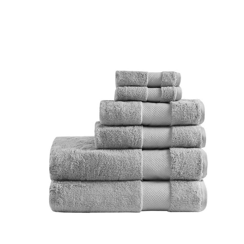 6-Piece Grey Towel Set, 2 Bath Towels, 2 Hand Towels, and 2 Wash Towels, 10