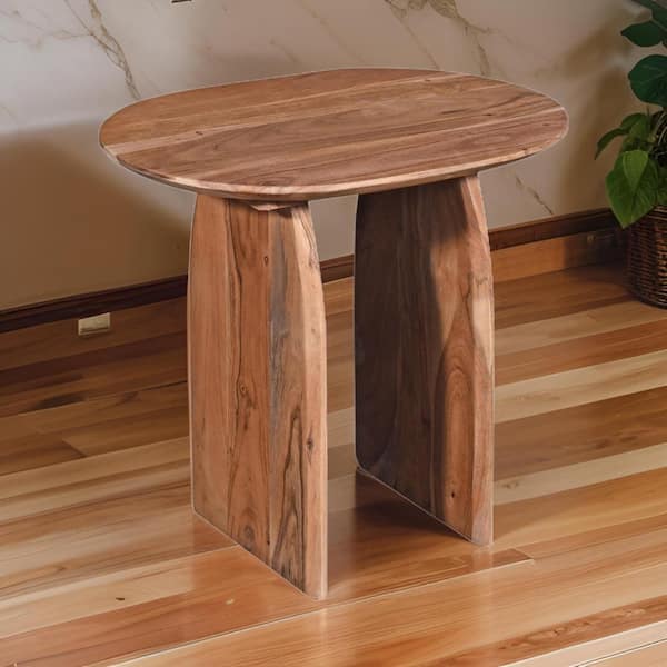 Benjara 18 in. Brown Oval Wood End Table with Panel Legs