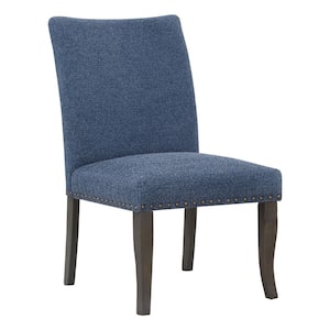 Hamilton Dining Chair with Antique Bronze Nailheads and Grey Washed Legs In Blue Fabric 2-Pack