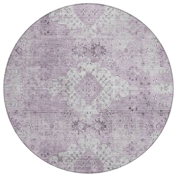 Chantille Machine Washable Indoor/Outdoor Abstract ACN2809 Lilac 8 ft. x 8 ft. Round Rug