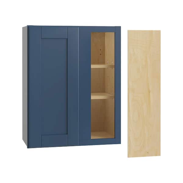 Home Decorators Collection Washington Vessel Blue Plywood Shaker Assembled Blind Corner Kitchen Cabinet Sft Cls Right 24 in W x 12 in D x 30 in H