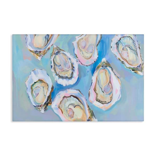 Pastel Oysters on Blue by Arlington Prints Unframed Animal Graphic Art Print 24 in. x 36 in.