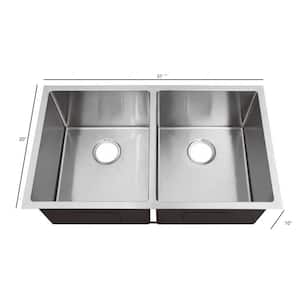 18 Gauge Stainless Steel 37 in. Double Bowl Undermount Kitchen Sink with Bottom Grid and Strainer