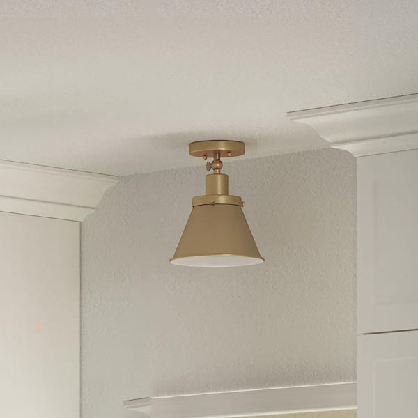 Hinton Collection 1-Light Brass Vintage Flush Mount Ceiling Light