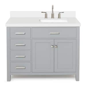 Bristol 43 in. W x 22 in. D x 36 in. H Freestanding Bath Vanity in Grey with Pure White Quartz Top