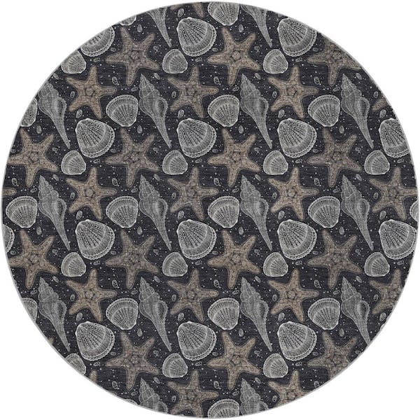 Dream Shag Premium Machine Washable Abstract ADS183 Midnight 8 ft. x 8 ft. Round Rug