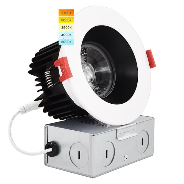 LUXRITE 4 in. LED Recessed Light J-Box 15-Watt 5 Color Selectable 1100 Lumens Dimmable Wet Rated IC Rated White and Black Trim