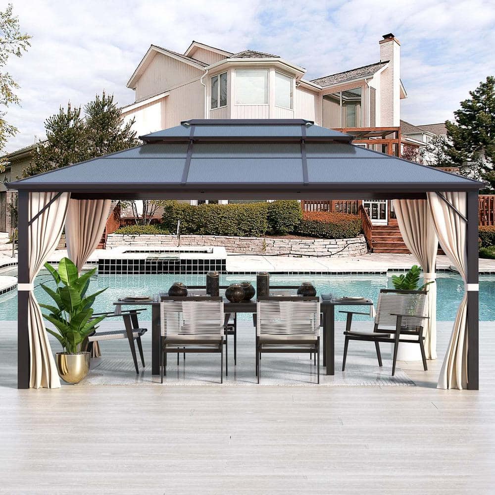 Yoleny 10'x13' Brown Aluminum Hardtop Gazebo with Beige Canopy