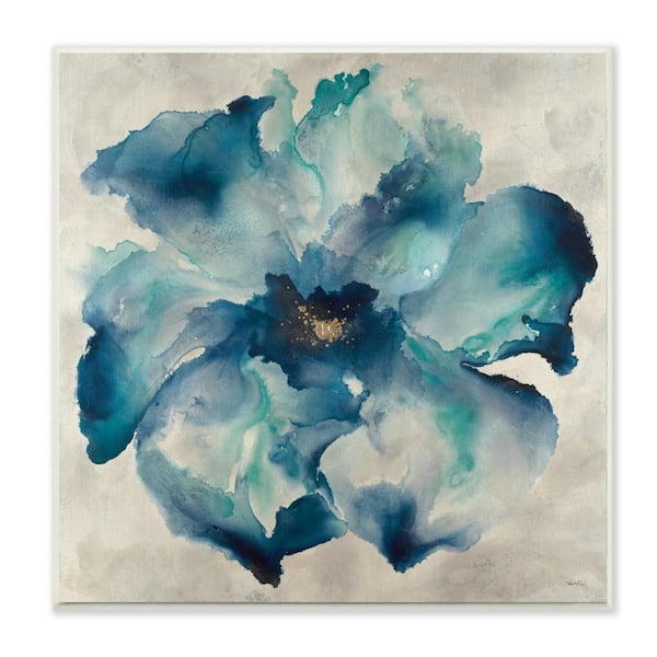Stupell Industries 12 in. x 12 in. "Dark Misty Blue Watercolor Flower Painting" by Artist Third and Wall Wood Wall Art