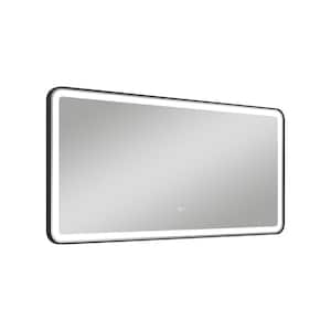 60 in. W x 28 in. H Large Rectangular Aluminum Framed Wall Mount LED Light Bathroom Vanity Mirror in Matte Black