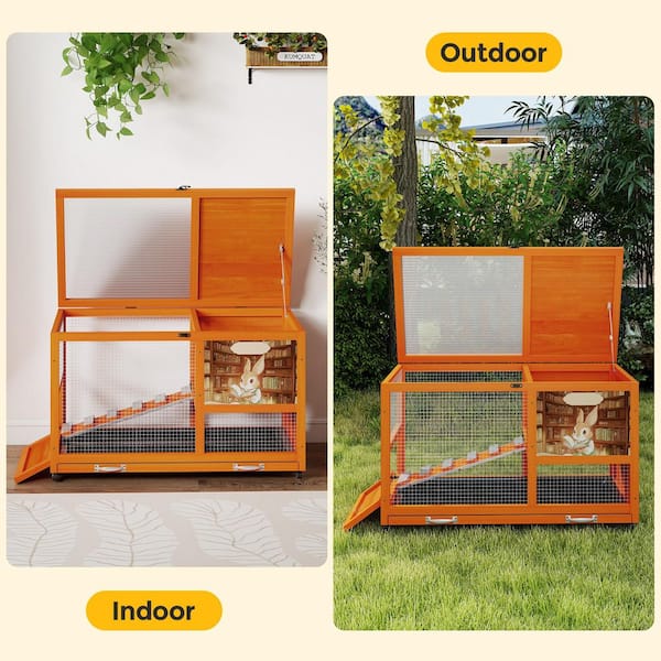 COZIWOW Stable Wood 36Inches Rabbit Hutch Indoor with Wheels Bunny
